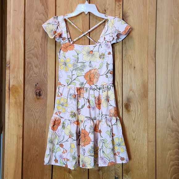 BAND OF GYPSIES Fit & Flare Cap Sleeve Ruffle Mini Dress, XS, Pink Floral - Picture 1 of 11